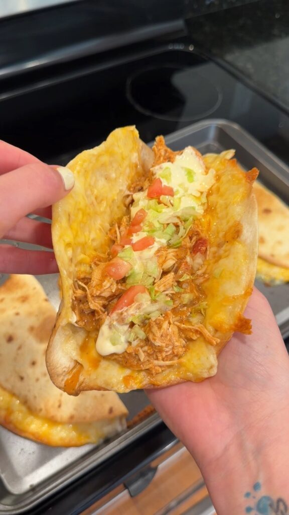 Crockpot Salsa Queso Chicken Tacos