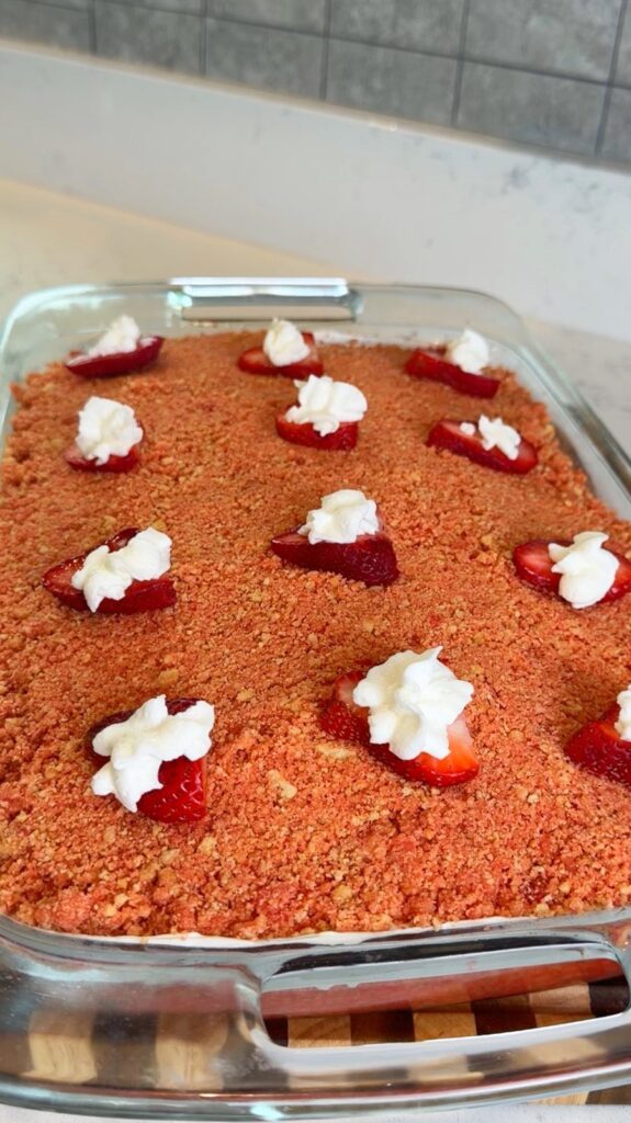Strawberry Crunch Poke Cake